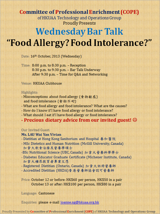 Wed Bar Talk - Food Allergy? Food Intolerance?